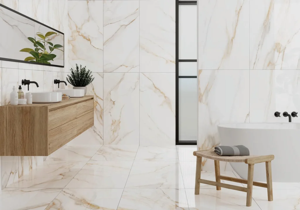 Suelo porcelánico Luna Natural Pulido 59 × 119 cm · ambiente