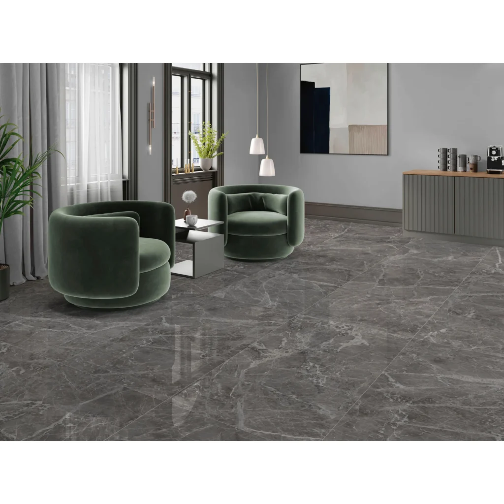 Suelo porcelánico Nekane Grey Pulido 59 × 119 cm · ambiente