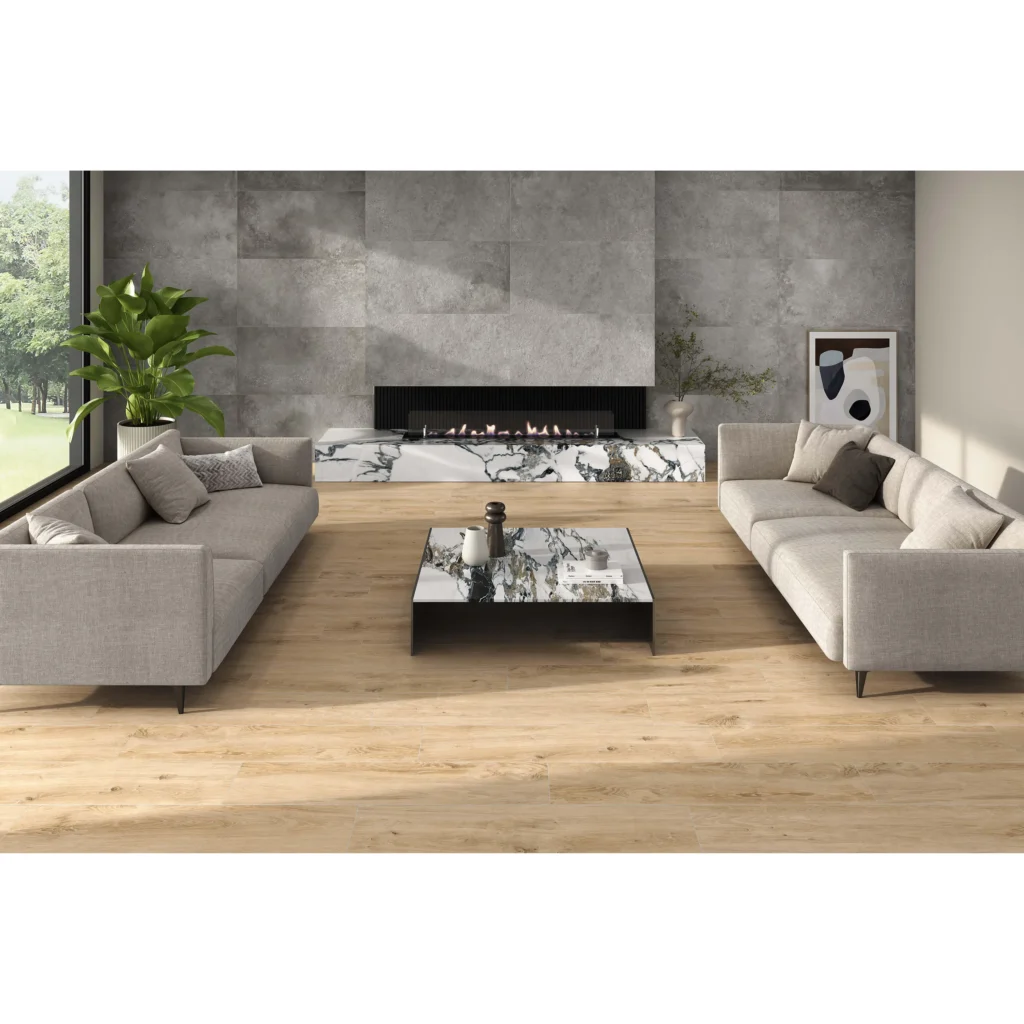 Suelo porcelánico Rello Roble 23 × 120 cm · ambiente