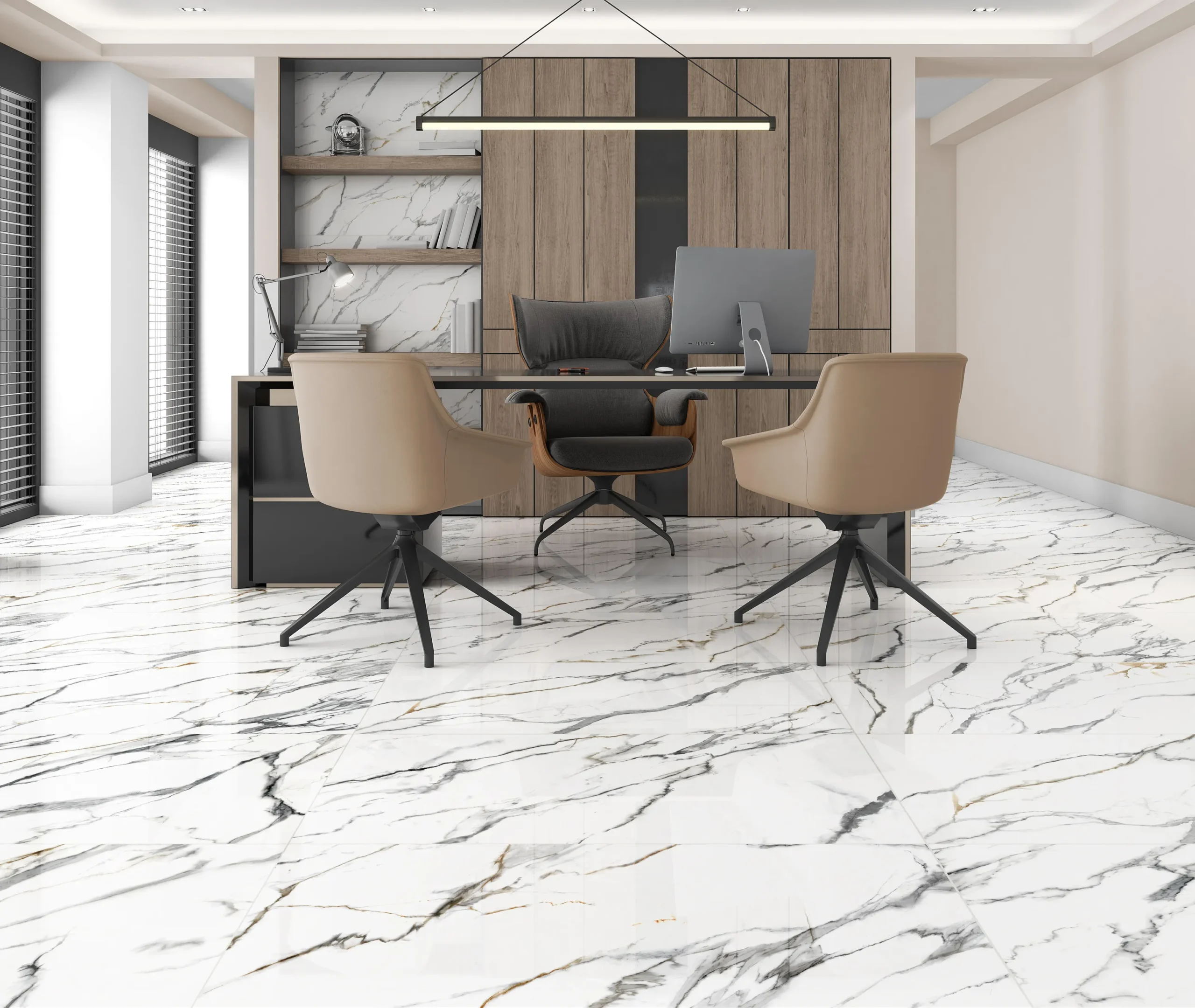 Suelo porcelánico Salamanca 60 × 120 cm · ambiente de despacho
